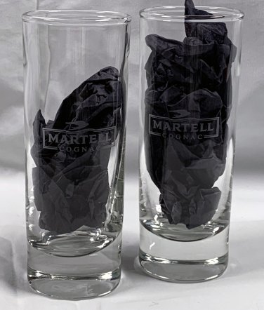 2 New Martell Cognac Etched 2 oz Shot Glasses