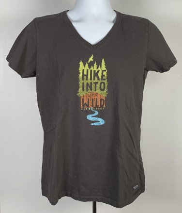 Life is Good Hike Into the Wild V Neck Crusher T Shirt Womens Medium Gray