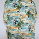Corona Extra Cerveza Beer Button Front Shirt Mens XL Palm Trees Boats Rayon