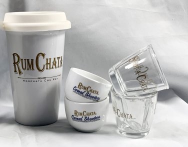 New Rum Chata Travel Mug + Cereal Shooters + Shot A Chata Divided Shot Glasses