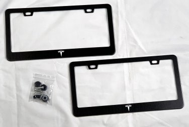 2 New Tesla Metal License Plate Frames Black