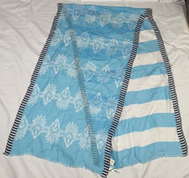NWT Talbots Blue Striped Viscose Scarf Wrap 21" x 74"