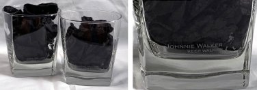 2 Johnnie Walker Scotch Whisky Keep Walking Rocks Glasses Square Etched 8 oz
