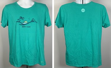 Life is Good Happy Hour Beach Logo Crusher T Shirt Mens Large Green Classic Fit