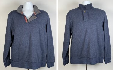 Orvis Pullover Long Sleeve Blue 1/4 Zip Snap Mens Large Embroidered Fly Fishing