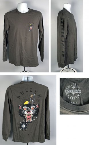 Sullen Art & Tattoo Black Cat Logo Long Sleeve Shirt Mens Small Dominik Schulte