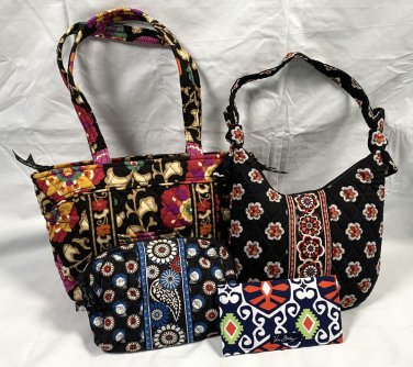 Vera Bradley 2 Handbags Small Makeup Bag Checkbook Cover Sun Valley Night Owl