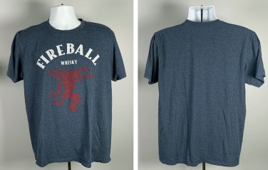 Fireball Whisky Red Devil Logo T Shirt Mens Large Cotton Poly Blend Blue