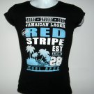 Short Stubby Cute Red Stripe Jamaican Cold Beer T Shirt Womens Juniors Large