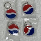 4 New Pepsi Soda Keychains Key Rings Plastic Acrylic Red White Blue 1.75"