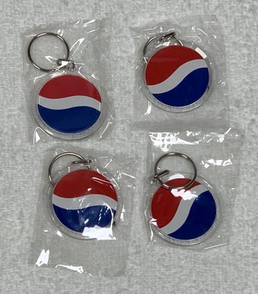 4 New Pepsi Soda Keychains Key Rings Plastic Acrylic Red White Blue 1.75"