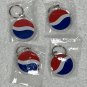 4 New Pepsi Soda Keychains Key Rings Plastic Acrylic Red White Blue 1.75"