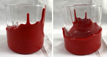 Makers Mark Bourbon Whisky Rocks Glase Etched Red Wax 8 oz Logo Covered
