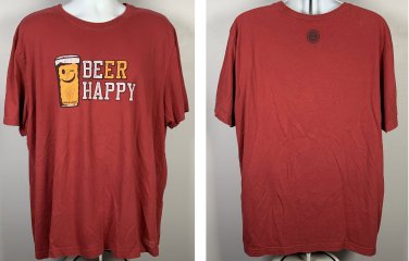 Life is Good Beer Happy Pint Glass Logo T shirt Mens XXL Maroon Cotton