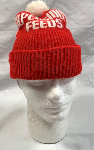 Supersweet Feeds Pom Pom Knit Hat Mens Womens Acrylic Farming Red White