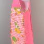 Kitchen Apron Art Smock Happy Frogs Gingham Pink Flowers Womens Medium Cotton