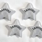4 New Sapporo Beer Ceramic Logo Stars Hollow 2" 4 New Sapporo Beer Ceramic Logo Stars Hollow 2"