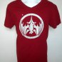 Bacardi Rum Bat Logo V Neck T Shirt Mens Large dark red 100% cotton