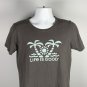 Life is Good Palm Trees Beach Ocean Sunset Crusher T Shirt Womens Medium Gray