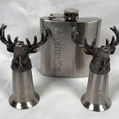 Jagermeister Metal Flask + 2 Pewter Stag Shot Glasses Jagermeister Metal Flask + 2 Pewter Stag Shot Glasses