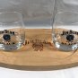 2 New Etched Jim Beam Black Bourbon Whiskey Glasses 8 oz + Wooden Tray