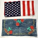 American Flag & Harley Davidson Rose Logo Bandana 50/50 Made in USA Denim Look American Flag & Harley Davidson Rose Logo Bandana 50/50 Made in USA Denim Look