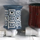 2 Scentsy Wall Plug In Red with Gold Pin Stripes+ Blue White Squares Wax Warmers 2 Scentsy Wall Plug In Red with Gold Pin Stripes+ Blue White Squares Wax Warmers