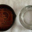 Kauai Hawaii Glass Ashtray with Tooled Leather Holder Palm Tree Sunset Round Kauai Hawaii Glass Ashtray with Tooled Leather Holder Palm Tree Sunset Round