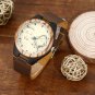 Men's Custom Made Engraved Photo Wooden Watch Brown Leather Strap