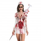 Halloween Zombie Nurse Round Neck Slim Long Sleeve Dress