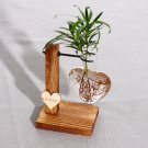 Heart Shape Clear Glass Hydroponic Flower Vase / Wooden Stand