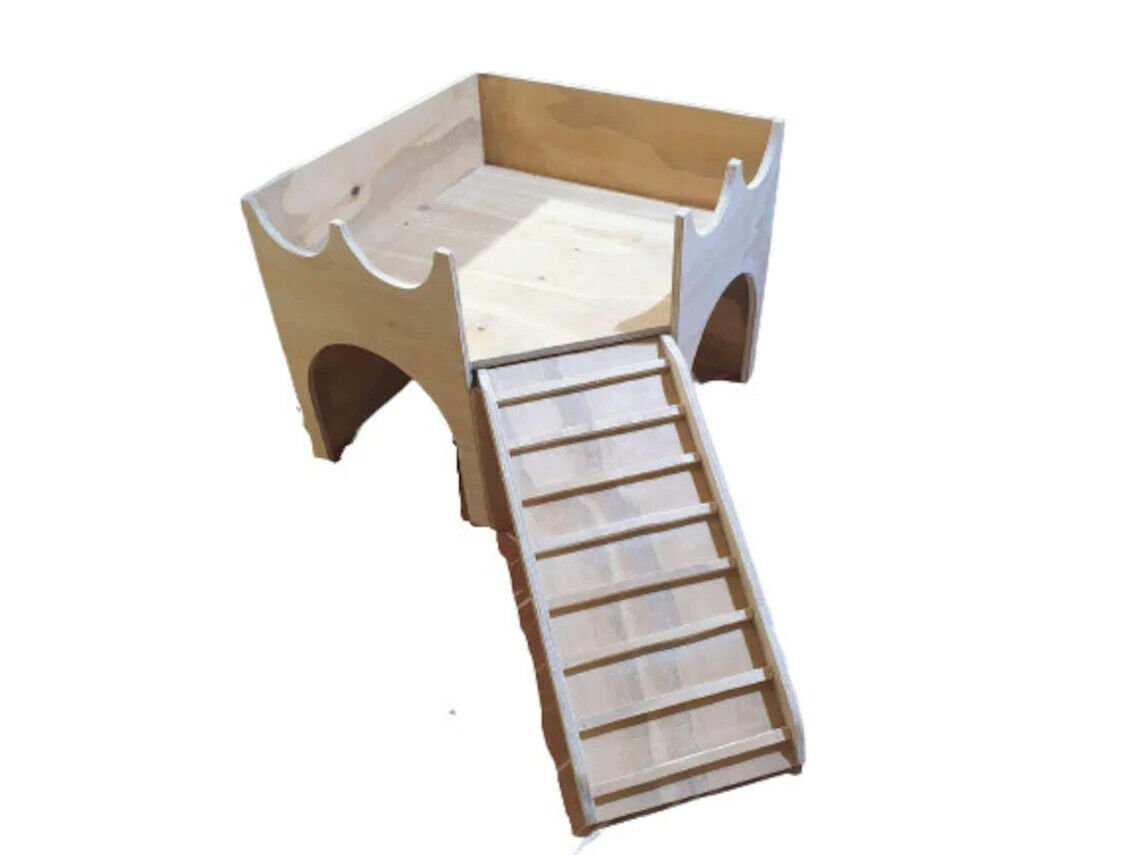 Rabbit Castle Shelter House Two Storey Hideaway Hideout With Ramp Small Animal
