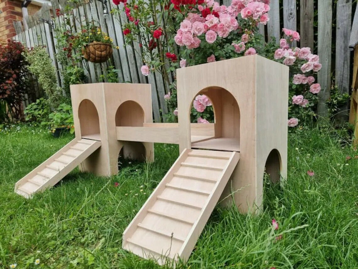 Two Tower Turrets For Rabbits Play House Exercise Small Animal House