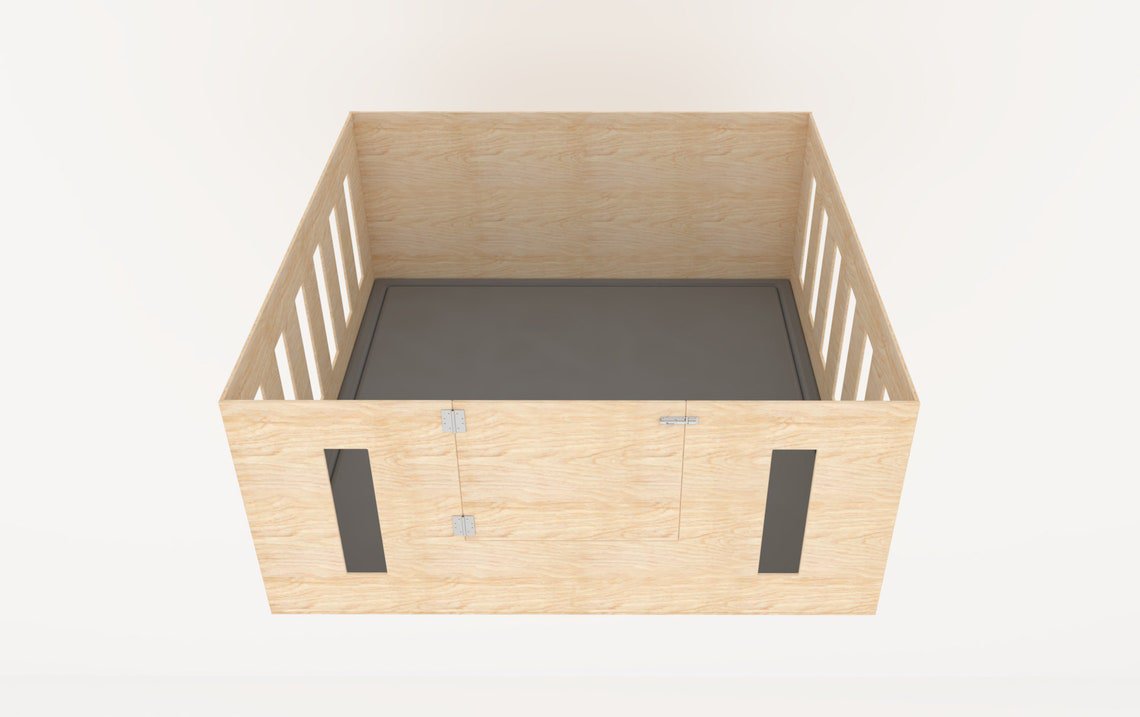 Square Shape With Rails on Two Sides Wooden Whelping Weaning Box for Dogs