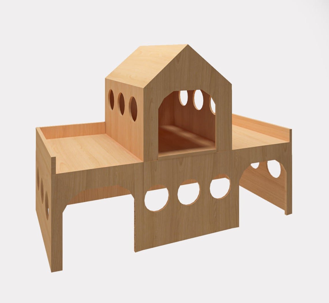 Cat Rabbit castle shelter two tiered house hideaway hutch playhouse toy cage furniture accessories