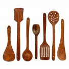 Set of 7 Wooden Serving and Cooking Spoons Utensils Tools Set For Kitchen