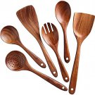 Set of  6 Handmade Wooden Serving And Cooking Kitchen Spoon Utensil Tools