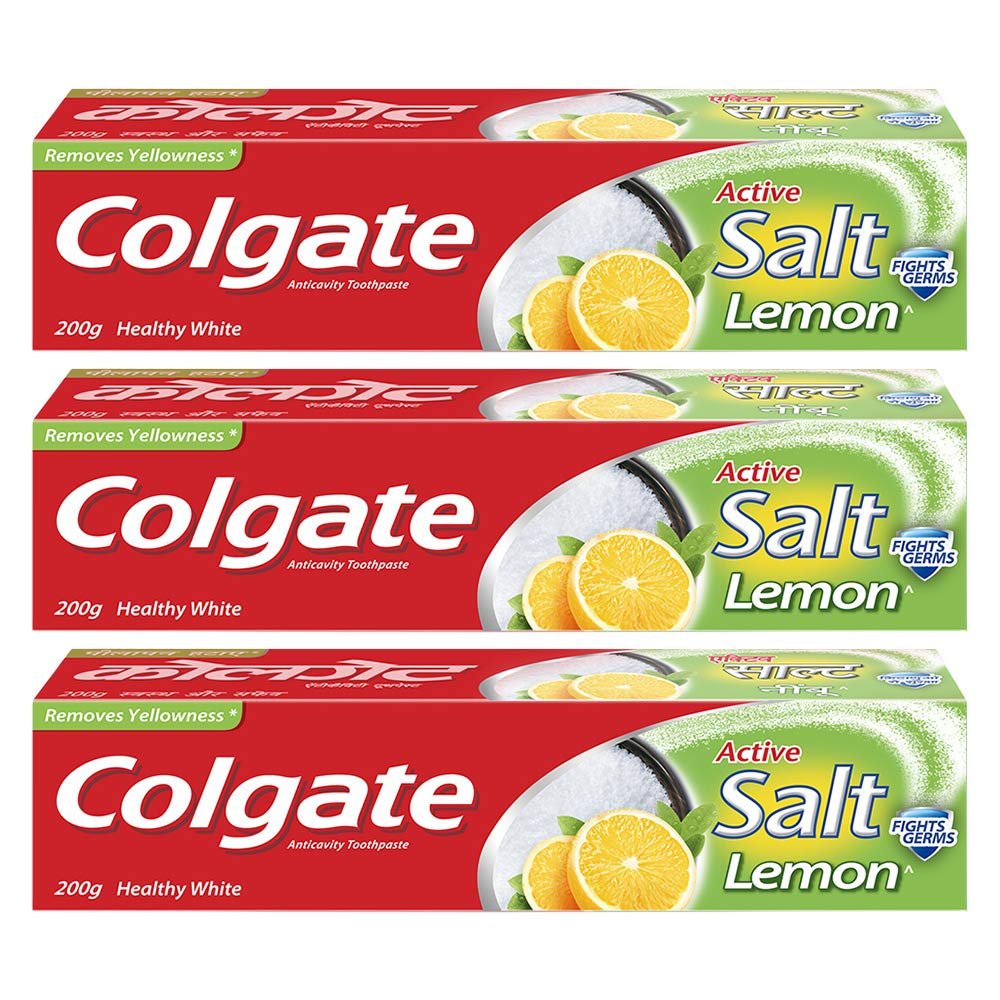 Colgate Active Salt Lemon Oral Care Toothpaste, Remove Yellowness, 200g X 3 Pack
