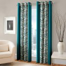 2 Piece Sky Blue Polyester Leaf Print Door Window Curtains Set, 5 Ft & 7 Ft
