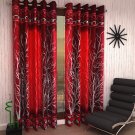 Red Polyester Tree Print Eyelet Ring Top Door Window Curtains, 5 & 7 FT x 2 Set