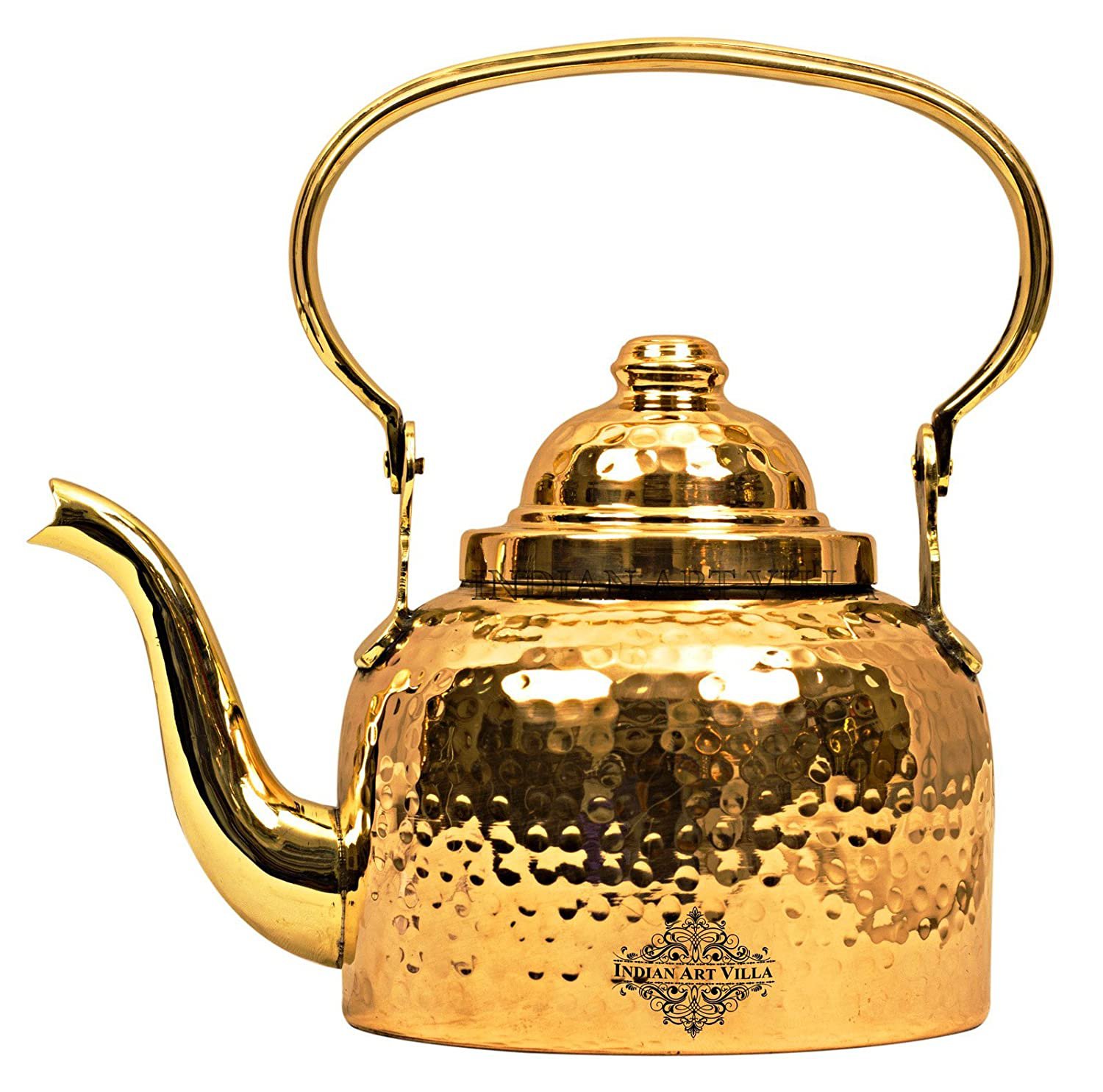 Hammered Designer Brass Tea Kettle Pot Inside Tin Lining, Serving Tea Coffee, 1300 ml