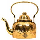 Hammered Designer Brass Tea Kettle Pot Inside Tin Lining, Serving Tea Coffee, 1300 ml