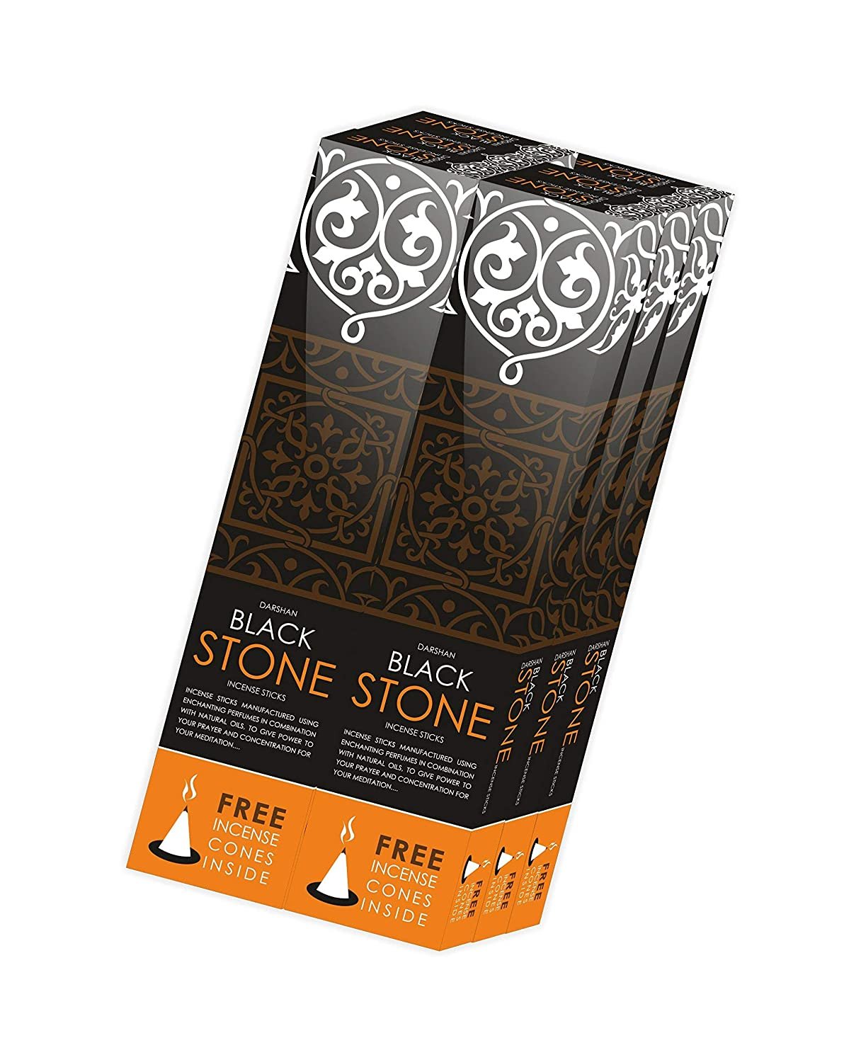 Darshan Black Stone Incense  Agarbatti , 90g x Pack Of 10 ( 600 Incense Sticks )