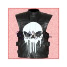 Punisher Black Biker Genuine Real Leather Vest