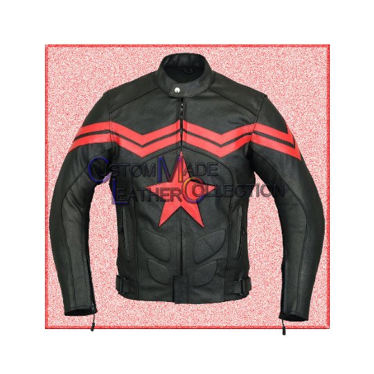 Captain America Black Leather Jacket/Biker Leather Jacket