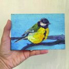 original modern painting yellow bird Mini wall art 4x6 hand painted art