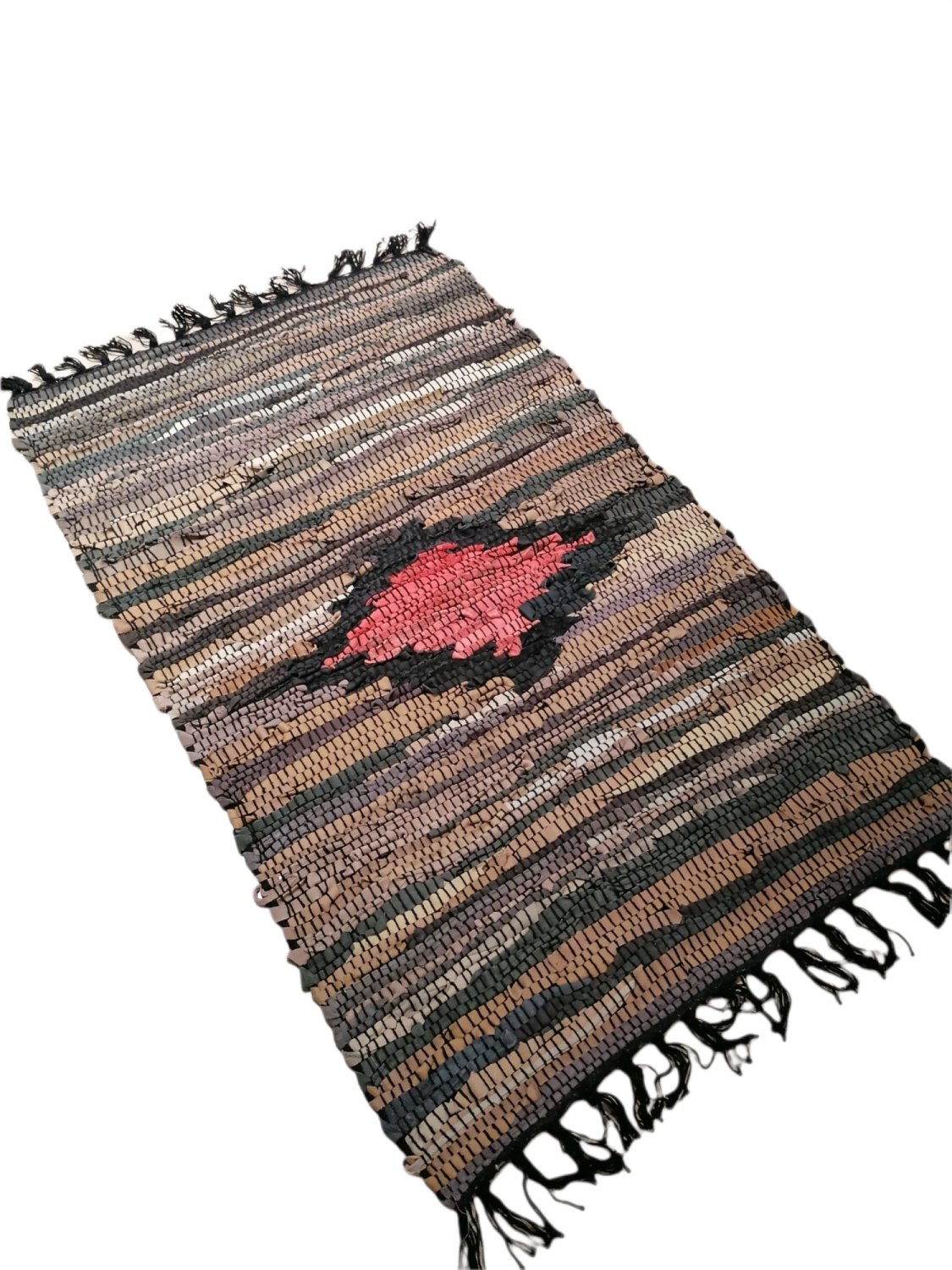 Leather Rug for Fireplace Fireproof Carpet BEIGE&BROWN with Red Diamond Hearth