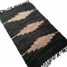 Leather Rug for Fireplace Fireproof Carpet BLACK with Beige Stars Hearth