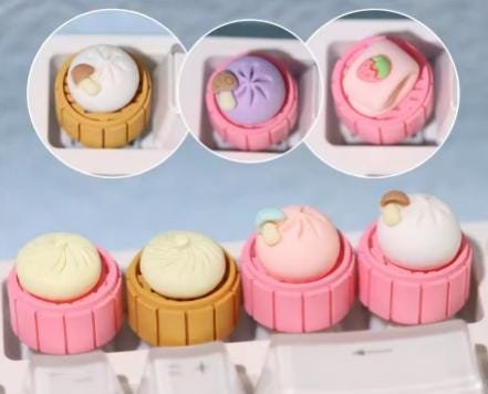 1Pc Cute Bun Dumpling Keycaps, Cake and Bread Keycaps, Yummy Keyboard Keycaps, Kawaii Food Keycaps P