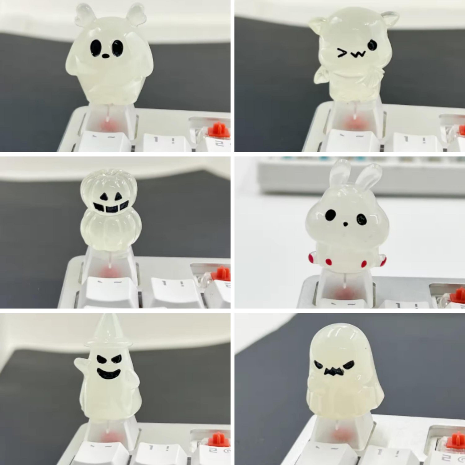 1Pc Cute Spooky Ghost Keycaps , Pumpkin Keycaps, Ghost White Keycaps for Halloween Decor, Creepy Coo